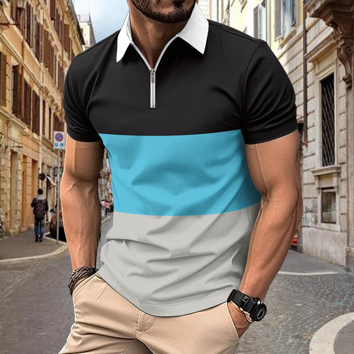 Herren Polohemd mit modernem Farbblockdesign und Reißverschluss Echoarchiv