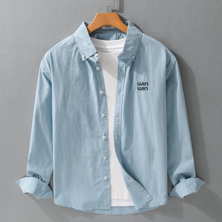 Herren Baumwoll-Overshirt-Hemdjacke mit dezenter Logo-Stickerei und entspanntem Schnitt Echoarchiv