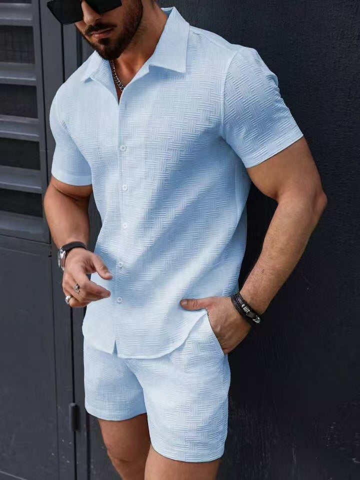 Herren Kurzarm-Hemd mit strukturiertem Design Echoarchiv
