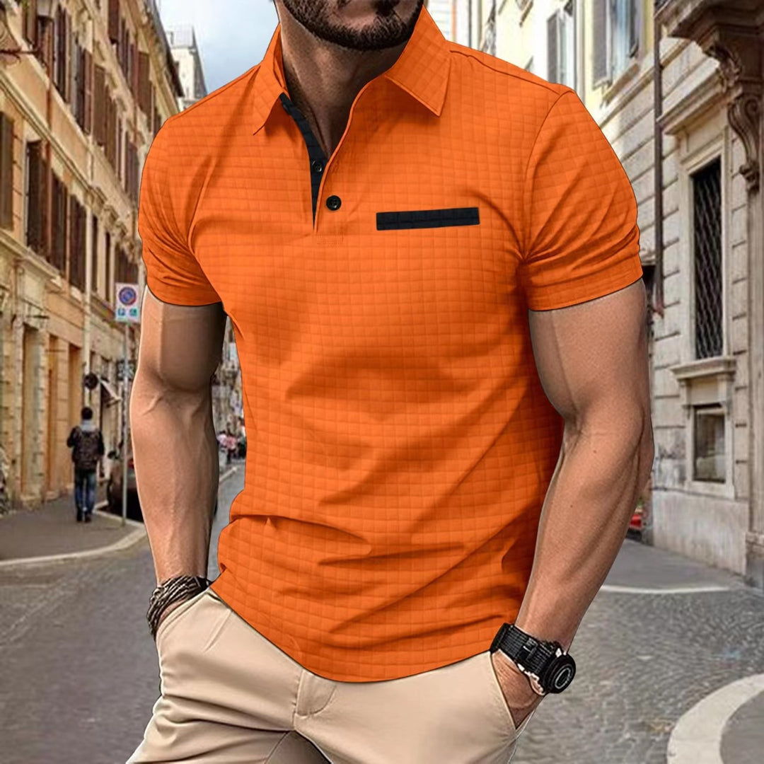 Herren modernes Polohemd mit strukturiertem Design und Brusttasche Echoarchiv