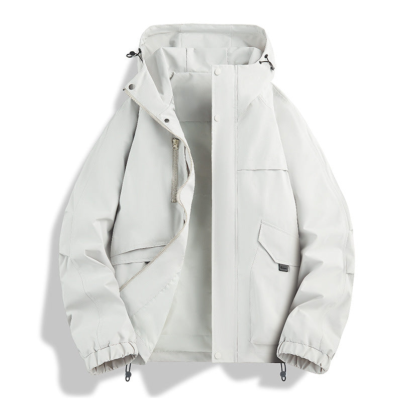 Unisex Leichte zweifarbige Wind- und Regenjacke mit Kapuze, Kordelzug und Reißverschlusstaschen Echoarchiv