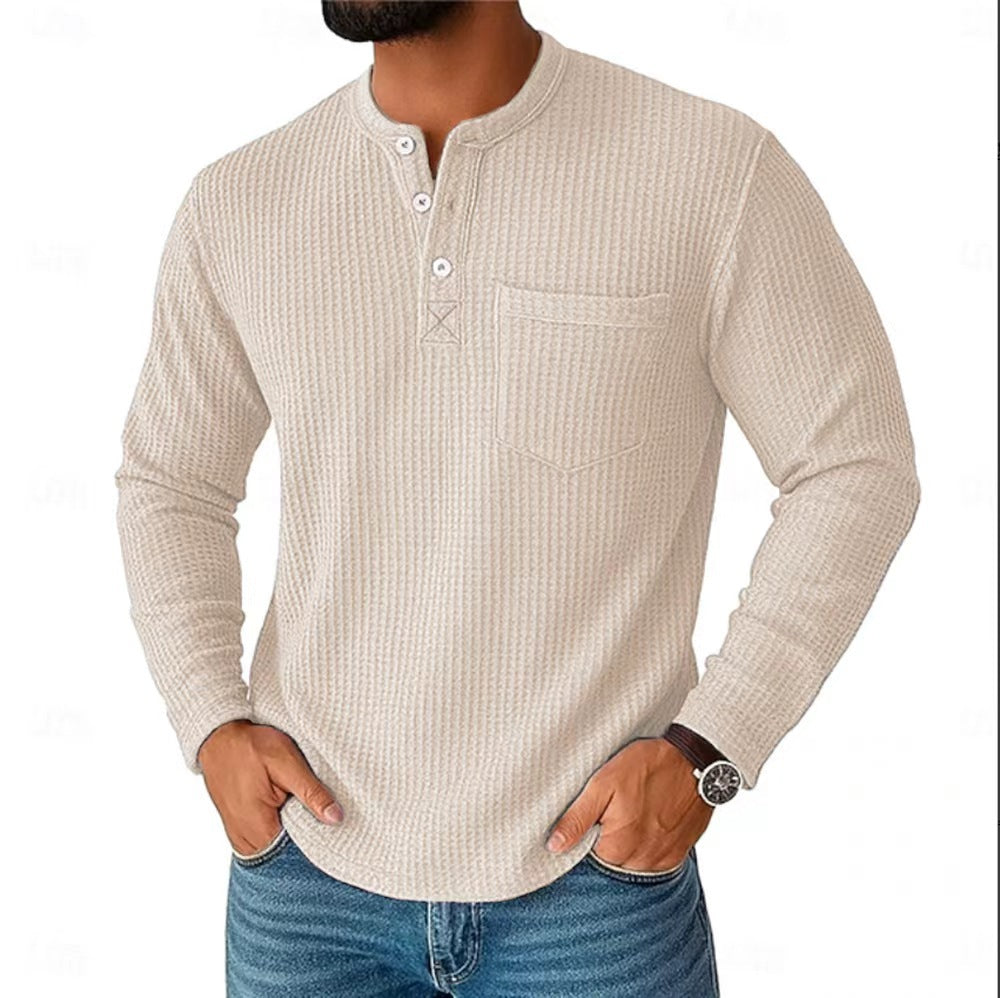 Herren Langarm Henley mit Waffelstruktur und Brusttasche thermisches Langarmshirt – Marzano
