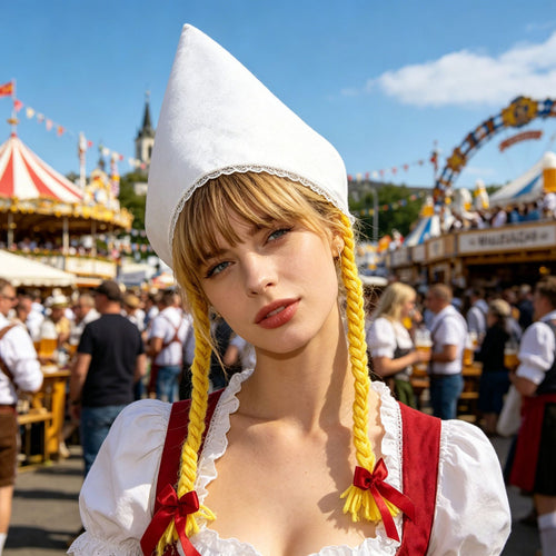 Damen nan traditionelle Trachtenhaube aus Baumwollvelours mit feinem Spitzenrand für Dirndl Echo Archiv