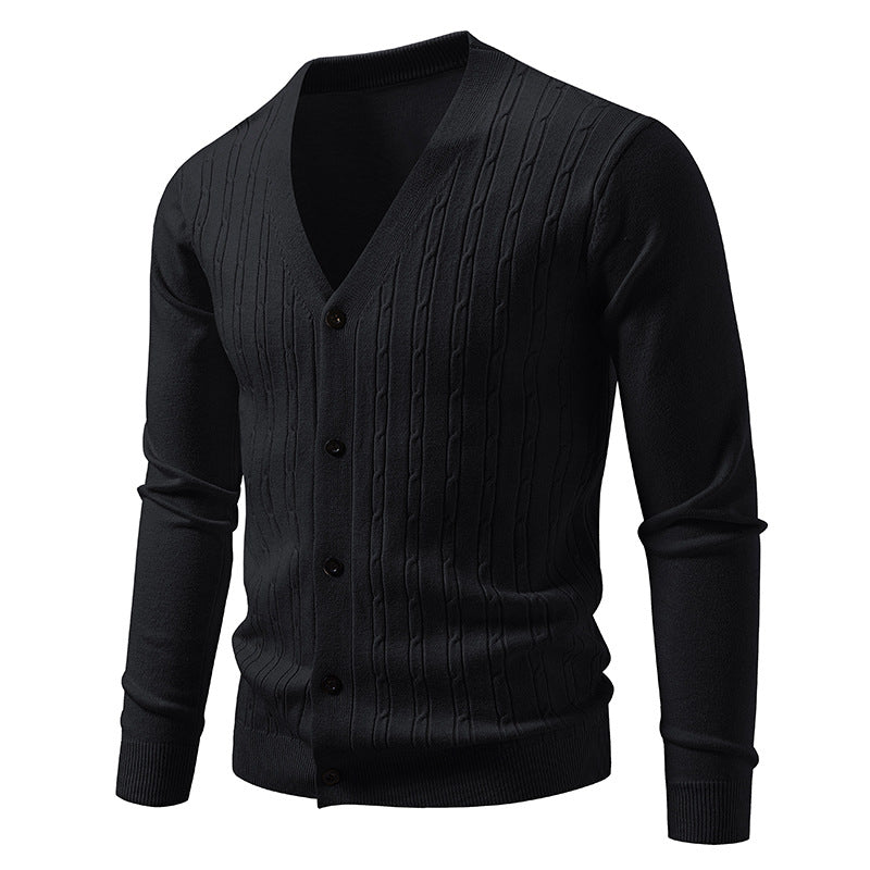 Herren nan Feinstrick-Cardigan mit tiefem V-Ausschnitt schmaler Passform und vertikalem Zopfstrick Echo Archiv