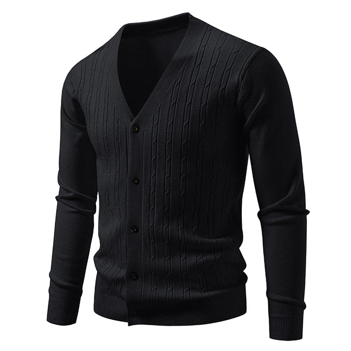 Herren nan Feinstrick-Cardigan mit tiefem V-Ausschnitt schmaler Passform und vertikalem Zopfstrick Echo Archiv