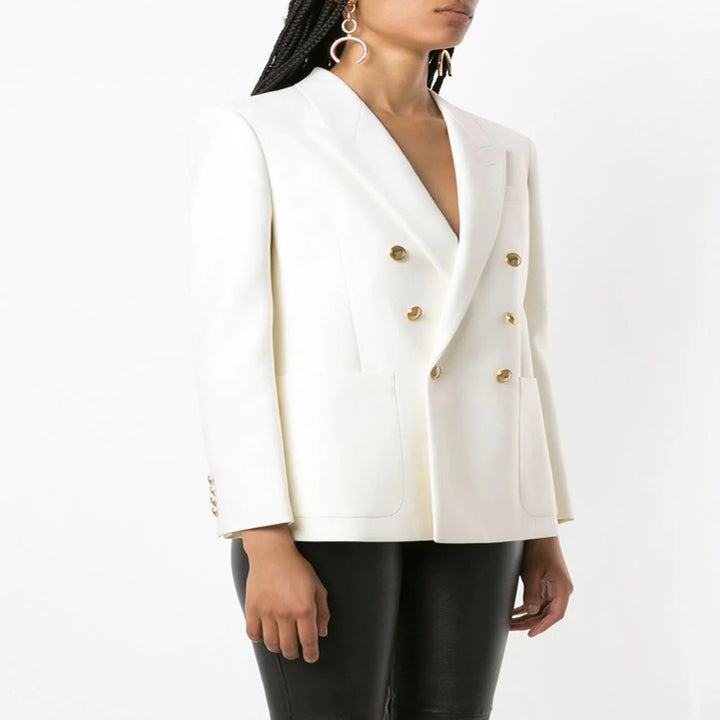Damen Boxy-Zweireiher-Blazer im Clean-Tailoring mit strukturierten Schultern Echoarchiv