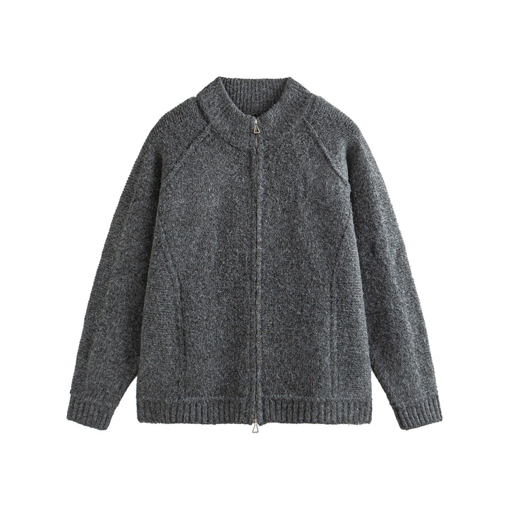 Unisex Strick-Zipjacke im Boxy-Cut mit hohem Rippkragen und Raglanärmeln Echoarchiv