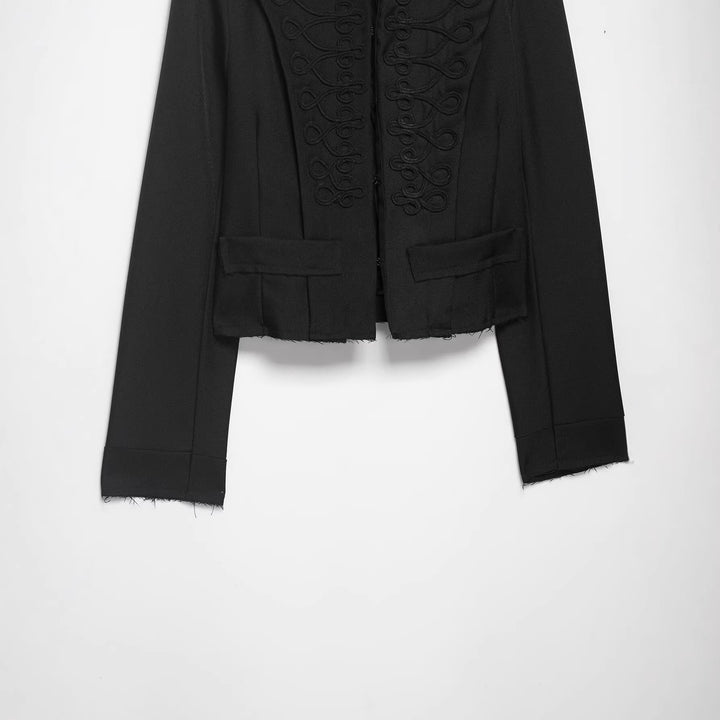 Damen Cropped‑Militärblazer mit Stehkragen, dekorativen Schlaufen und fransigem Saum Echo Archiv
