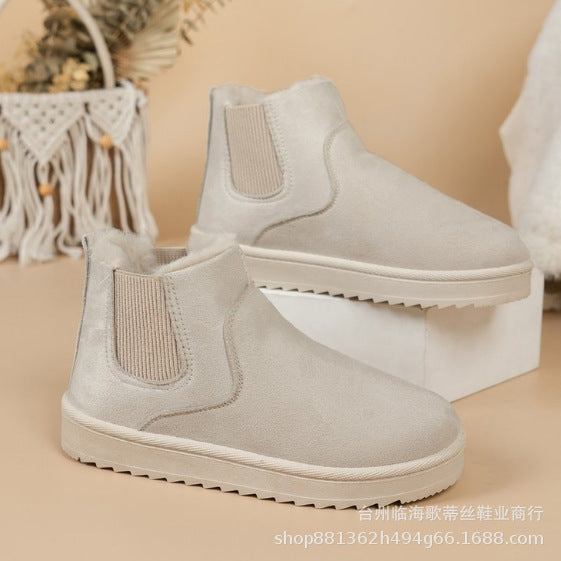 Damen Gefütterte Chelsea-Stiefelette aus Wildlederoptik mit elastischem Einsatz und Profilsohle – Varelle