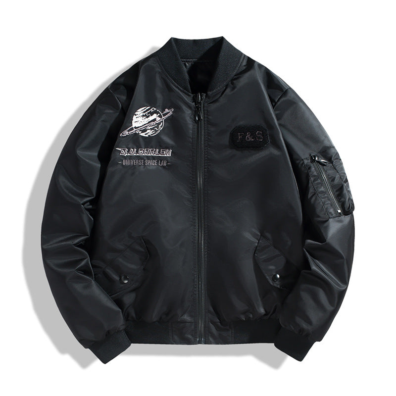 Männermode  bestickte Planet Pilot Bomberjacke mit Reißverschlussärmel-Nutzentasche Echo Archiv