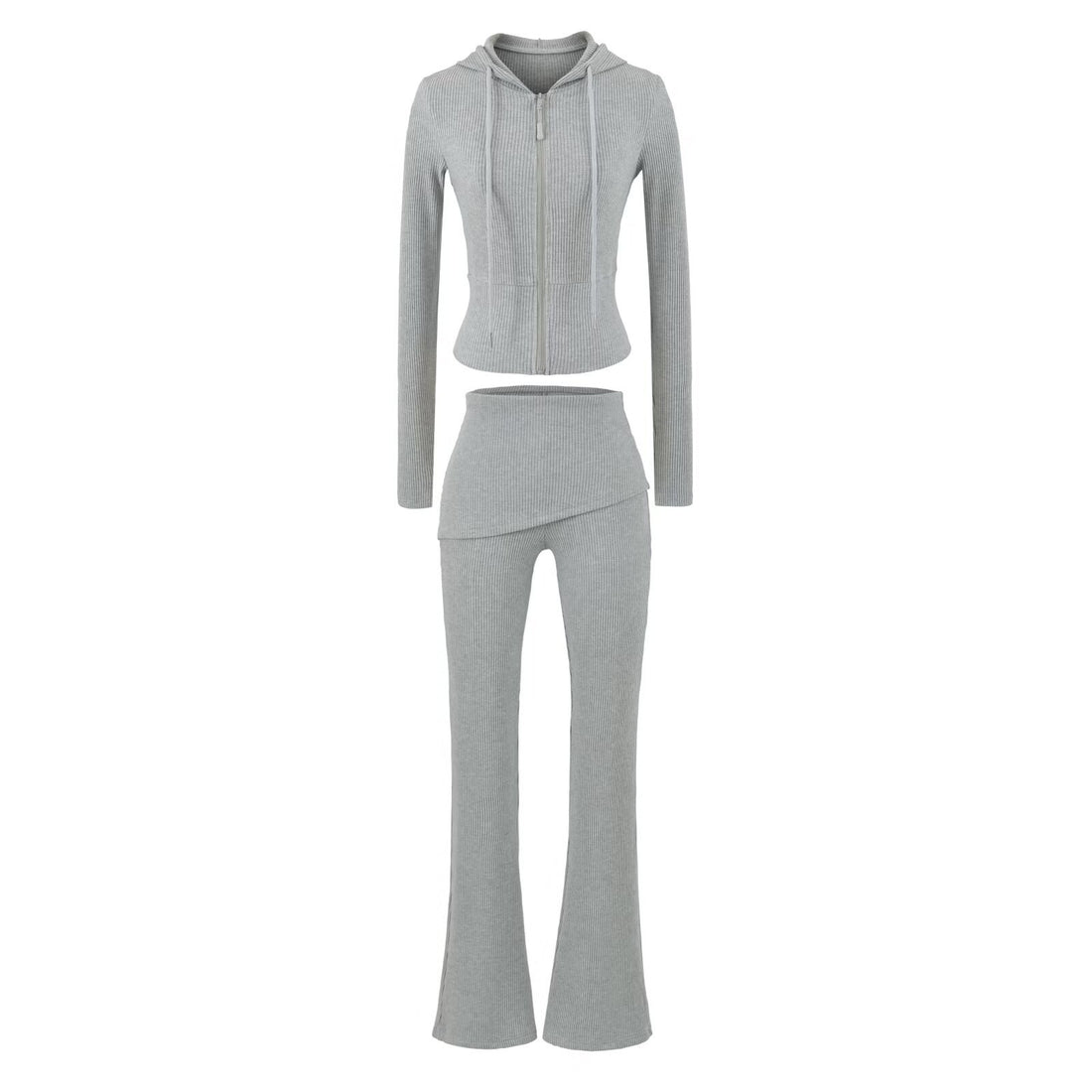 Damen Rippstrick Lounge-Set mit Kapuzenjacke und Wickelbund-Hose Echoarchiv