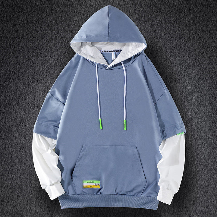 Herren Oversize-Lagenlook Kapuzenpullover mit Kontrastärmeln und Kängurutasche Echo Archiv