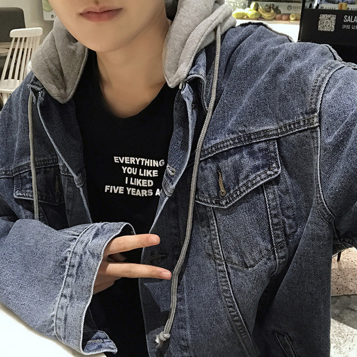 Herren Lässige Denimjacke mit Kapuze Echoarchiv