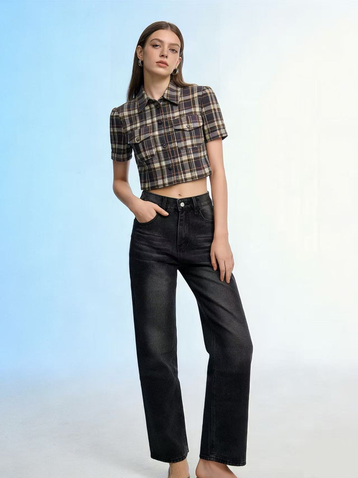 Damen nan hochgeschnittene Jeans mit schmaler Hüftpassform und weitem Schlag im Retro-Stil Echo Archiv