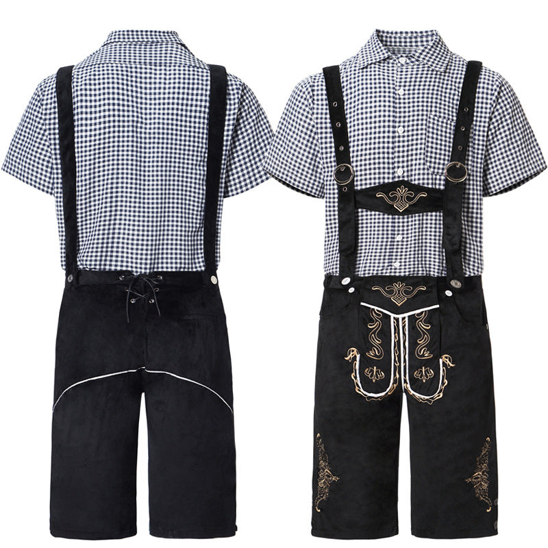 Herren nan traditionelle kurze Trachtenlederhose mit aufwendiger Stickerei und verstellbaren Trägern Echo Archiv