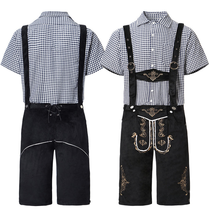 Herren nan traditionelle kurze Trachtenlederhose mit aufwendiger Stickerei und verstellbaren Trägern Echo Archiv