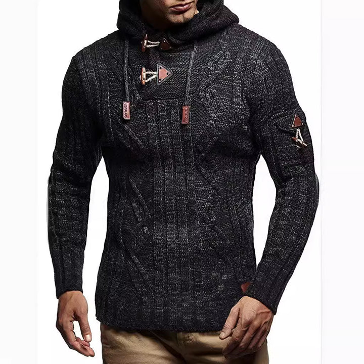 Herren Grobstrick Pullover mit Kapuze und dekorativen Schnürdetails Echoarchiv