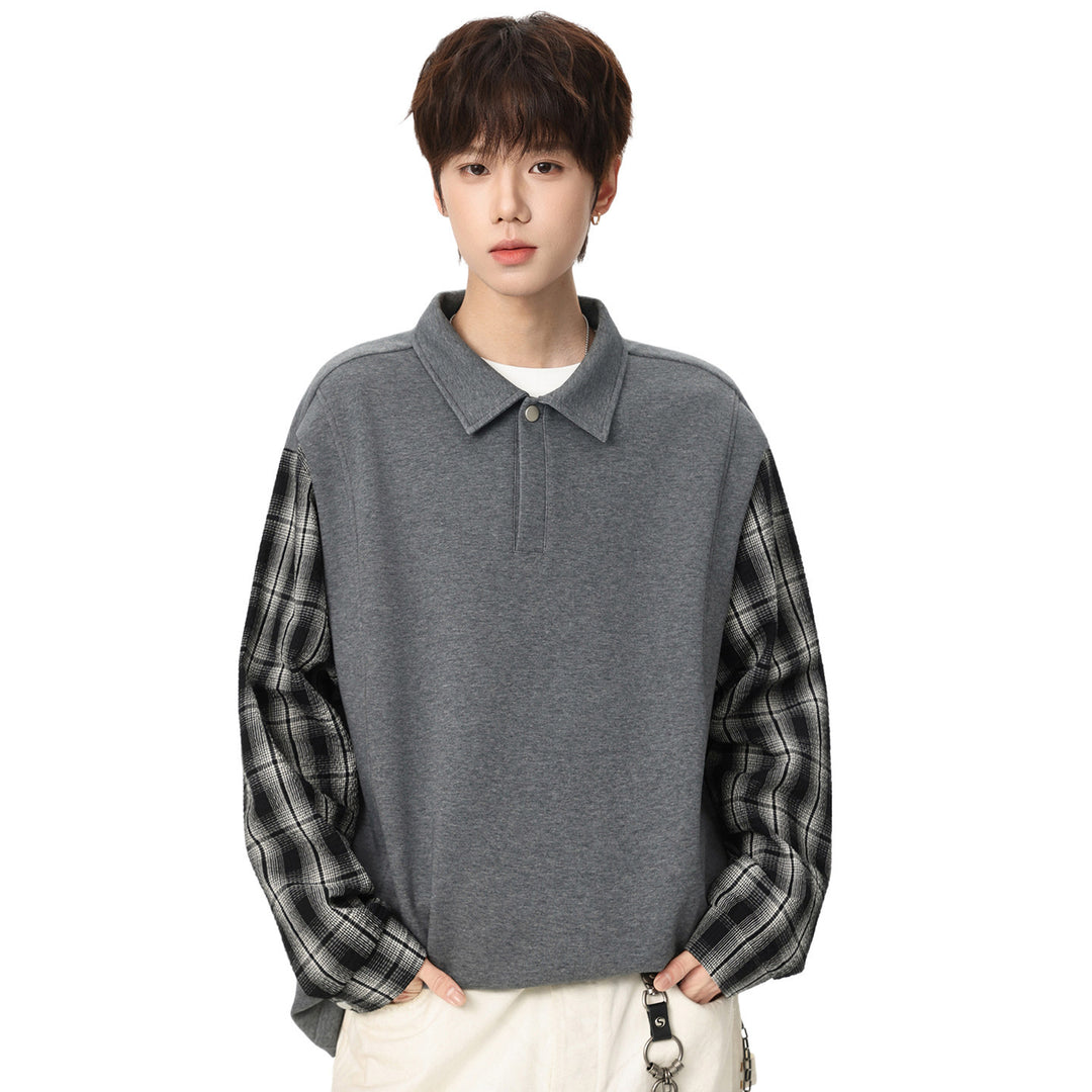 Unisex Oversize-Pullover mit Polokragen und karierter Ärmelkonstruktion Echoarchiv