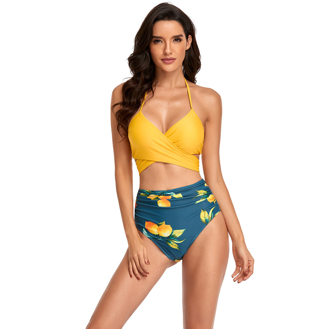 Damen Hochtailliertes Bikini-Set mit Wickeloberteil und floralen Akzenten Echo Archiv