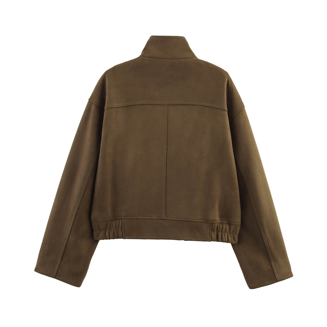 Damen kurzes Blouson mit Stehkragen, aufgesetzten Klappentaschen und elastischem Saum – Célinea