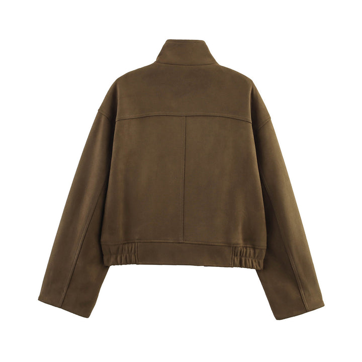 Damen kurzes Blouson mit Stehkragen, aufgesetzten Klappentaschen und elastischem Saum – Célinea