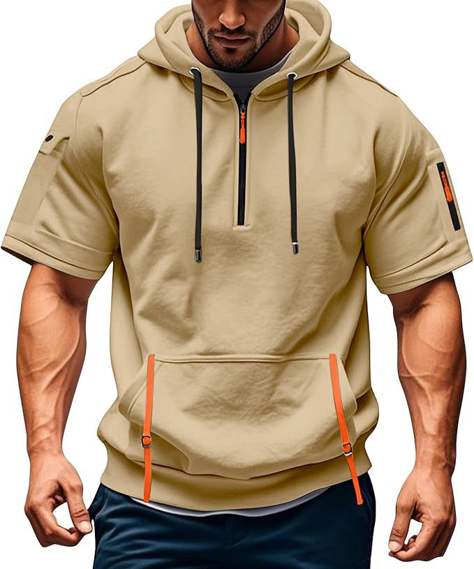 Herren Kurzarm Hoodie mit funktionalen Taschen Echoarchiv