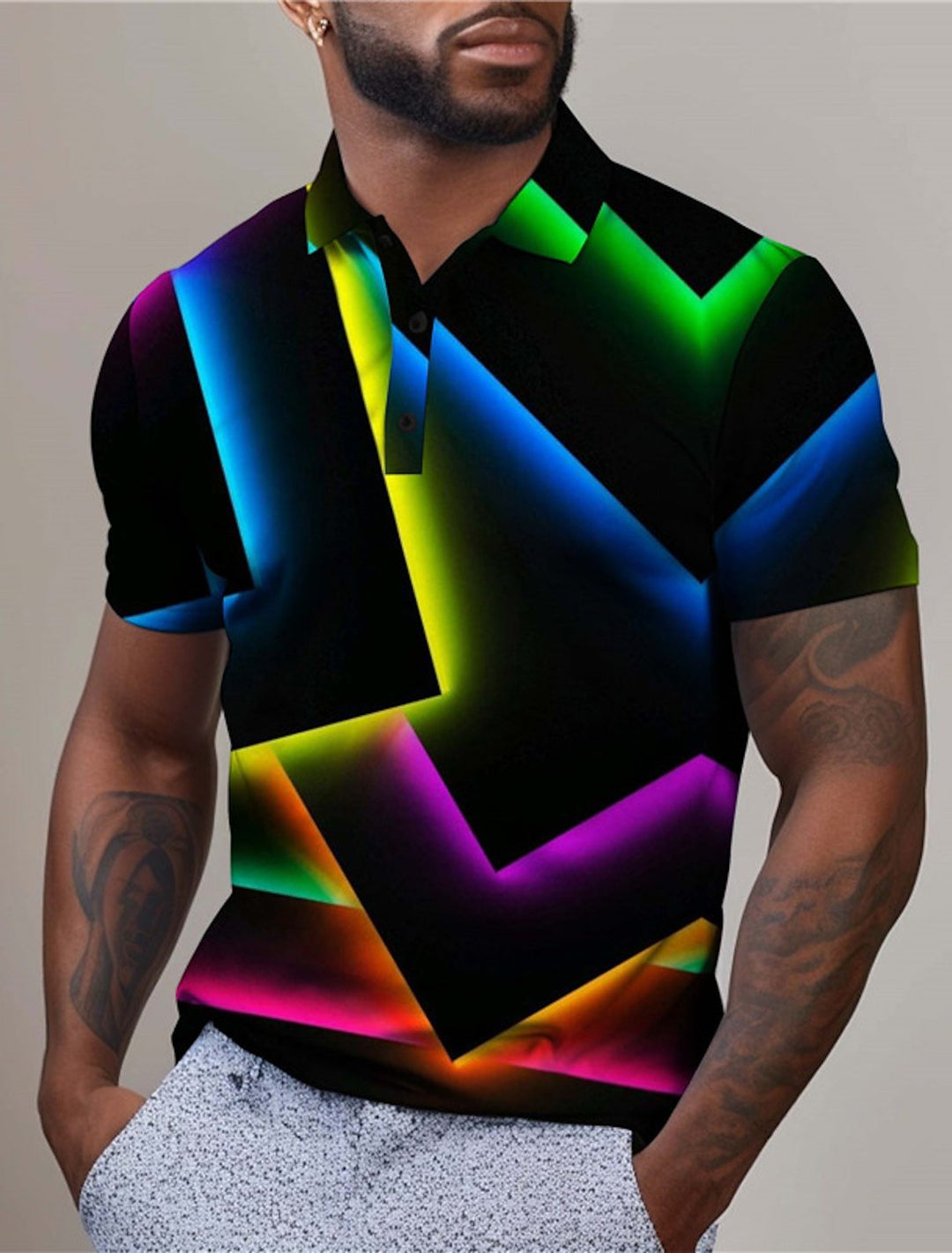 Herren Polohemd mit modernem geometrischen Muster und hochwertiger Baumwollqualität Echoarchiv