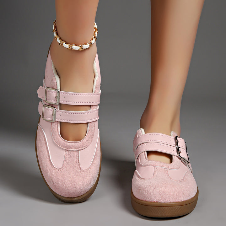 Damen Retro-inspirierte Mary-Jane-Sneaker mit doppeltem Schnallenriemen und ergonomischer Gummisohle – Névara