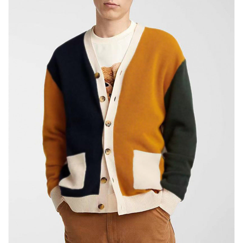 Herren Strickcardigan mit modernen Farbblock-Details und praktischen Taschen Echoarchiv