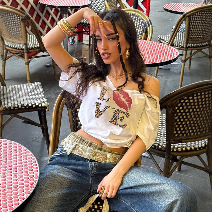 Damen Modisches T-Shirt mit kreativem Grafikdruck Echo Archiv