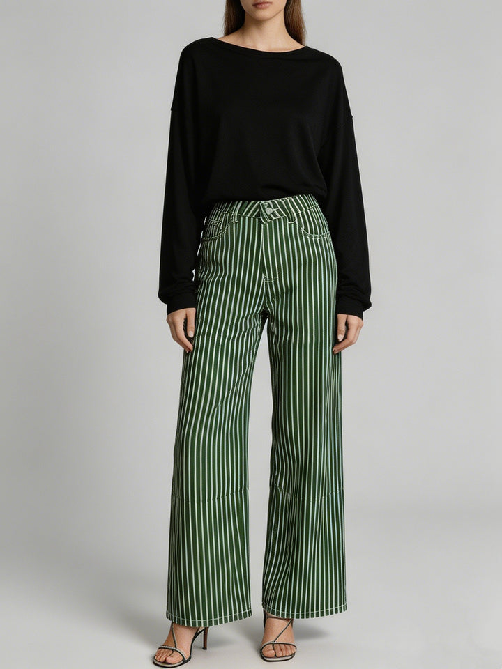 Damen nan weite High-Waist Palazzohose mit vertikalen Streifenoptik und abgesteppten Kniepartien Echo Archiv