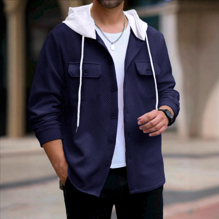 Herren lässige Utility-Jacke mit Kapuze und strukturiertem Muster Echoarchiv