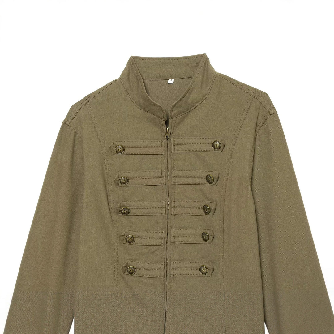 Damen Militärinspirierte taillierte Feldjacke mit Stehkragen und Zierknopfleisten Echo Archiv