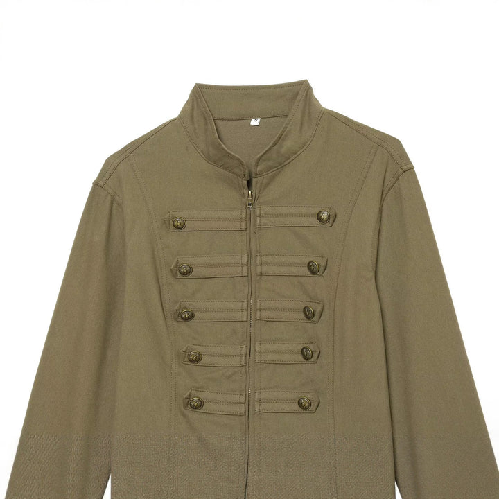Damen Militärinspirierte taillierte Feldjacke mit Stehkragen und Zierknopfleisten Echo Archiv