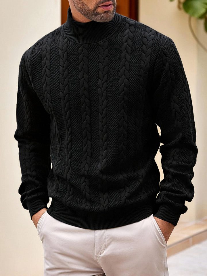 Herren grobgestrickter Zopfstrickpullover mit halbem Stehkragen und elastischen Rippbündchen – Norvane