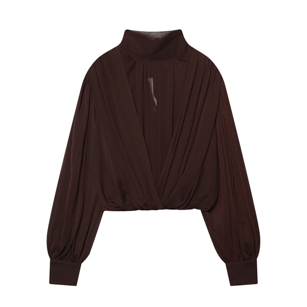 Damen nan drapiertes Cropped-Top mit Rollkragen und Ballonärmeln Echo Archiv