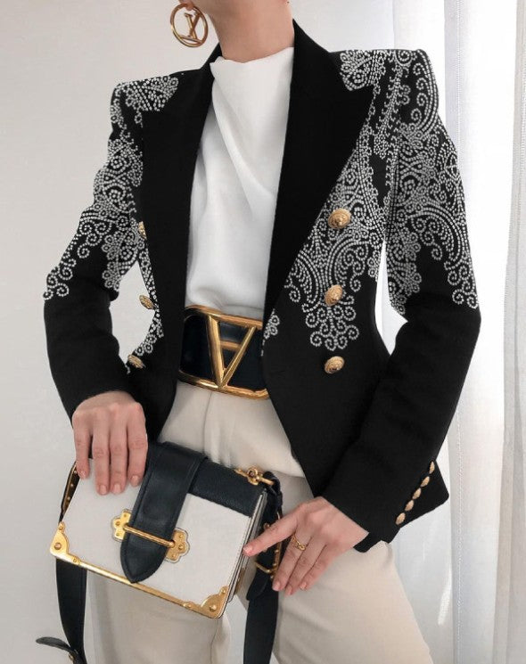 Damen Taillierter Doppelreihiger Blazer mit markanter Schulter, Goldknöpfen und Glitzer-Ombré – Valéne