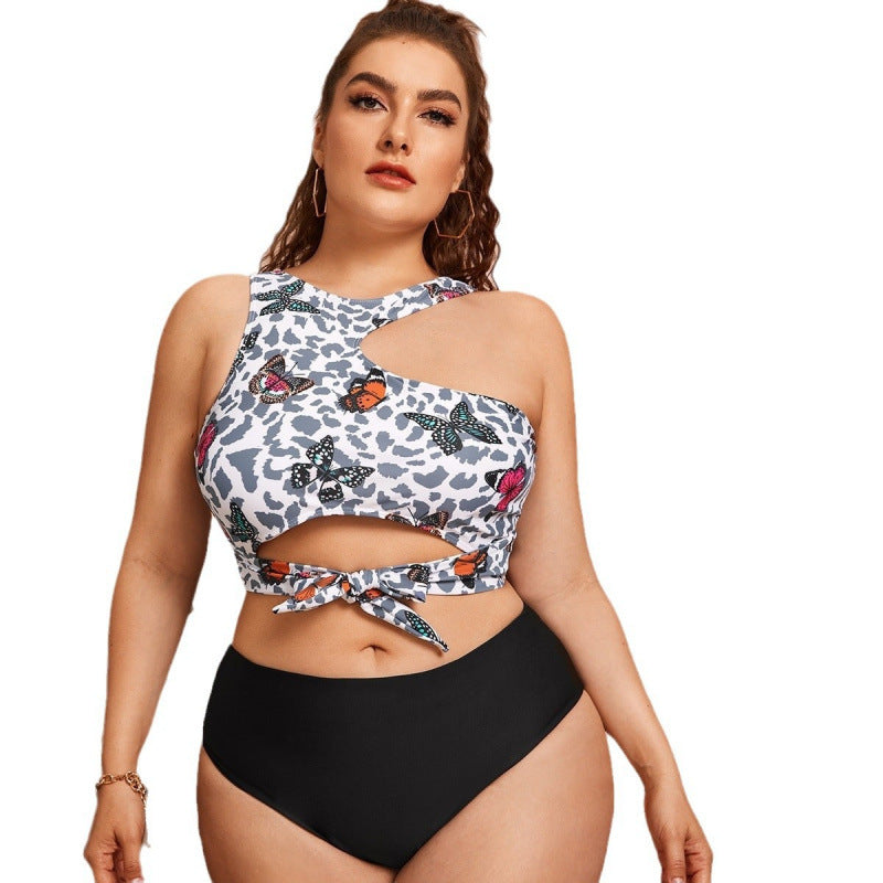 Damen Cut-Out Bikini mit modischem Blütenmuster und hohem Taillen-Slip Echo Archiv