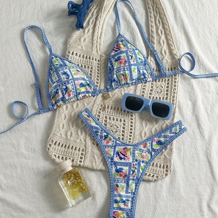 Damen Triangel-Bikini mit floralem Motiv und verstellbaren Trägern Echo Archiv