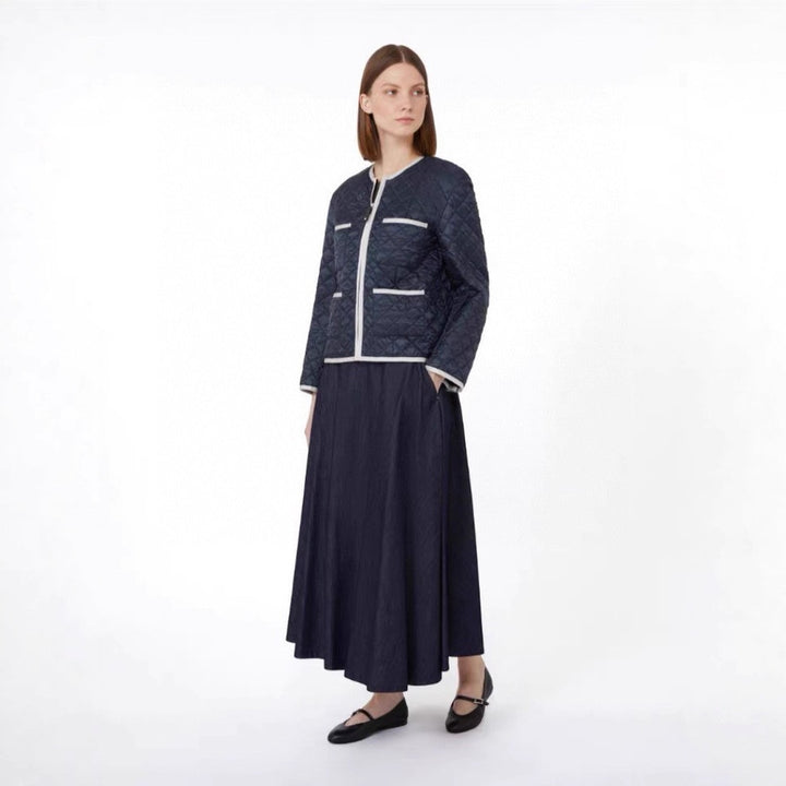 Damen Leicht gesteppte Kurzjacke ohne Kragen mit Kontrastpaspel und durchgehendem Reißverschluss Echo Archiv