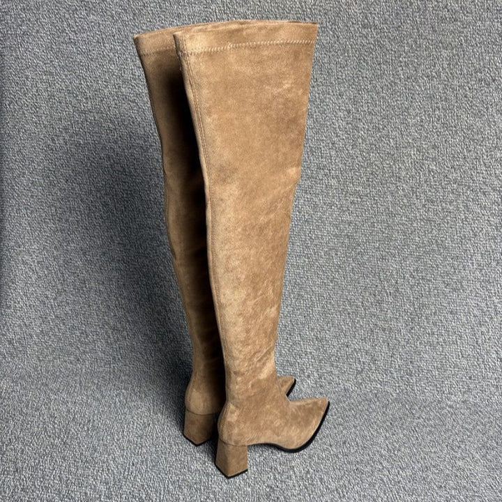 Damen Overknee‑Stiefel mit spitzer Zehenpartie, elastischem Schaft und sculpted Blockabsatz Echo Archiv