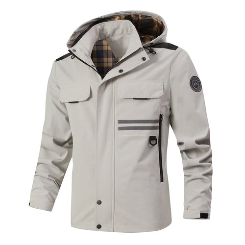 Herren Wasserdichte Softshell-Jacke mit Kapuze, reflektierenden Streifen und kariertem Innenfutter Echoarchiv
