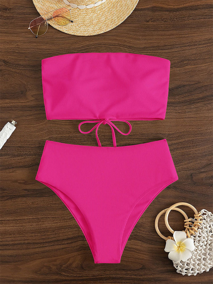 Damen Bandeau-Bikini mit hohem Bund und Rippdesign Echo Archiv