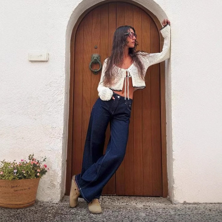 Damen nan ultraweite bodenlange Denim-Palazzohose mit cleanem Taschen-Schnitt und leichter Stretchwirkung Echo Archiv