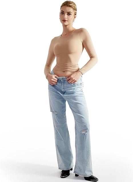 Damen Langarm-Top mit Raffung und figurbetontem Schnitt Echo Archiv