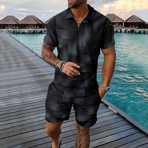 Herren modisches Kurzarm-Jumpsuit mit Reißverschluss und kreativem Muster Echoarchiv