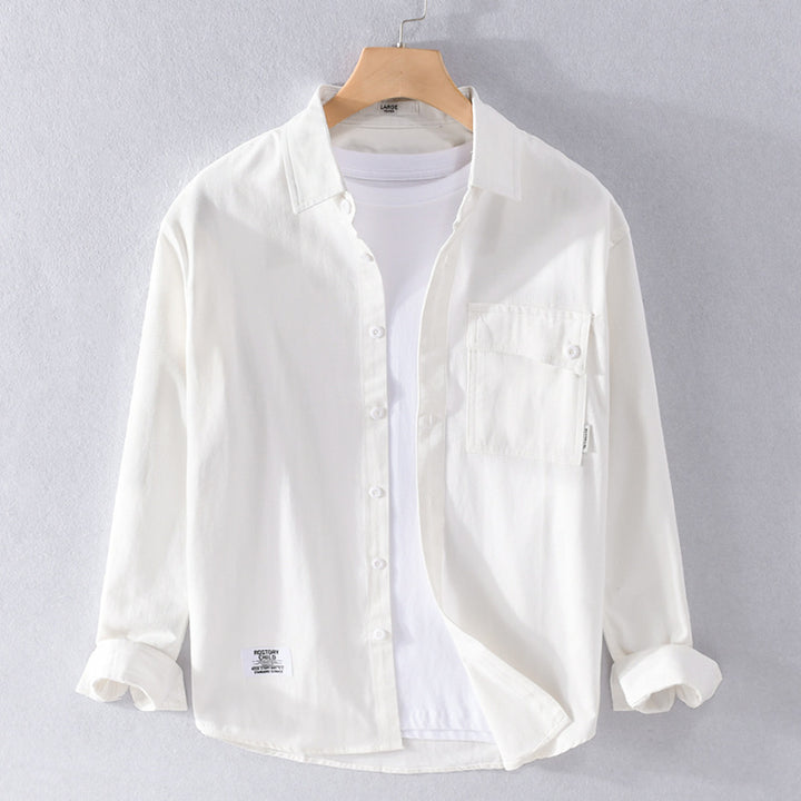 Herren Lockeres Hemdjacken-Overshirt aus Soft‑Twill mit integriertem Layer‑T‑Shirt und aufgesetzter Brusttasche Echoarchiv