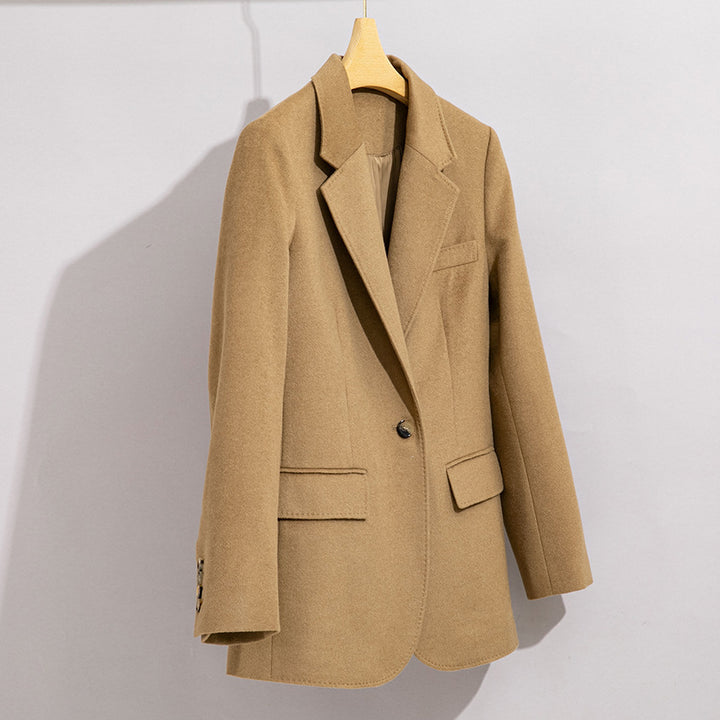 Damen Lang geschnittener Wollmix-Blazer mit Ein-Knopf-Verschluss und Pattentaschen Echoarchiv
