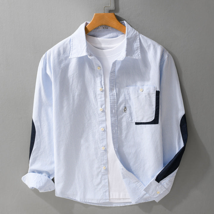 Herren Gestreiftes Overshirt‑Hemd mit Kontrast‑Ellbogenpatches und aufgesetzter Brusttasche Echoarchiv
