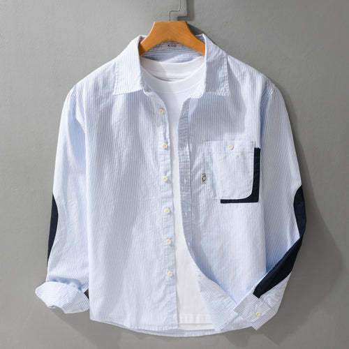 Herren Gestreiftes Overshirt‑Hemd mit Kontrast‑Ellbogenpatches und aufgesetzter Brusttasche Echoarchiv